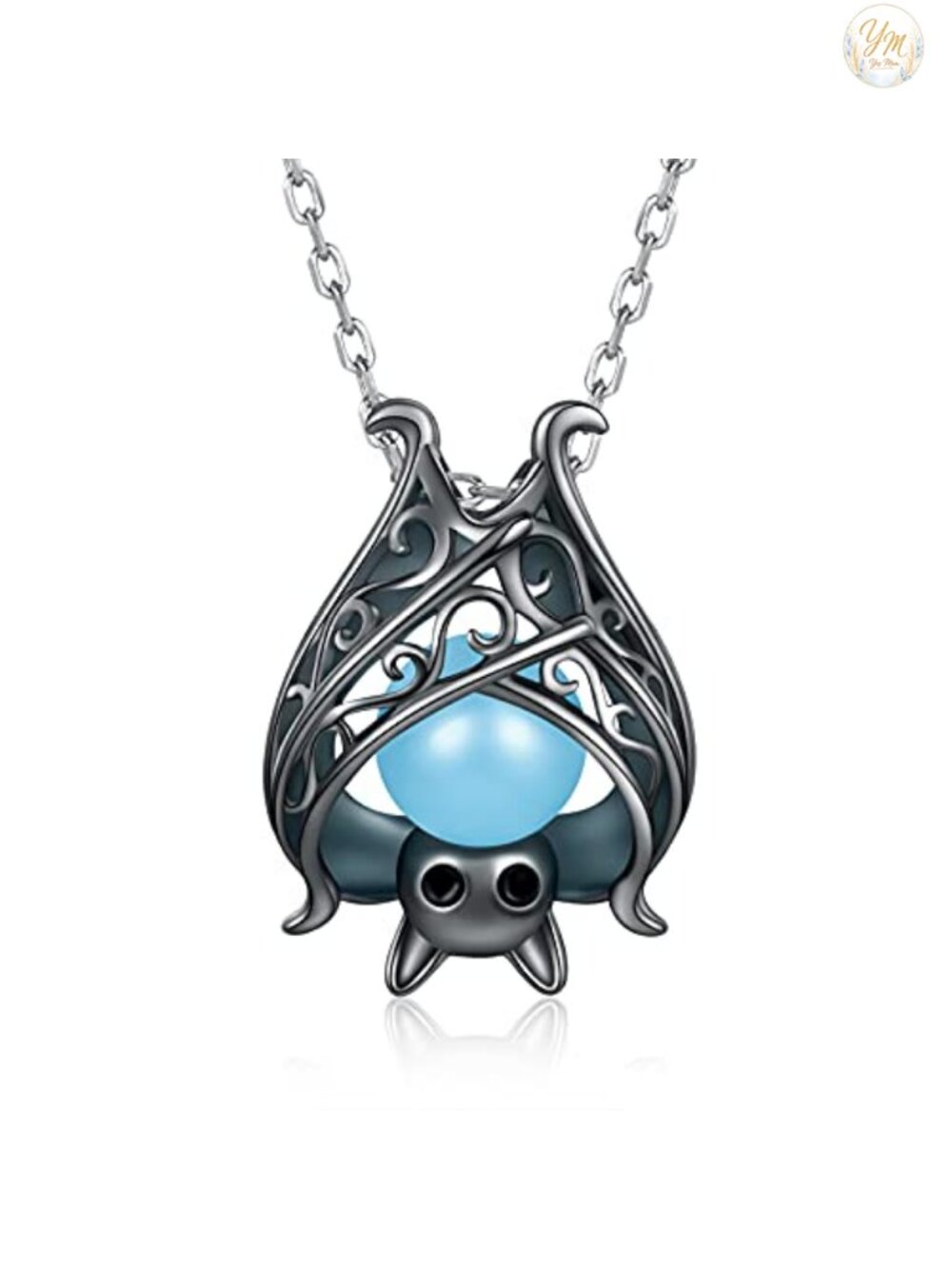 Sterling Silver Glow in Dark Bat Necklace Pendant Halloween Jewelry